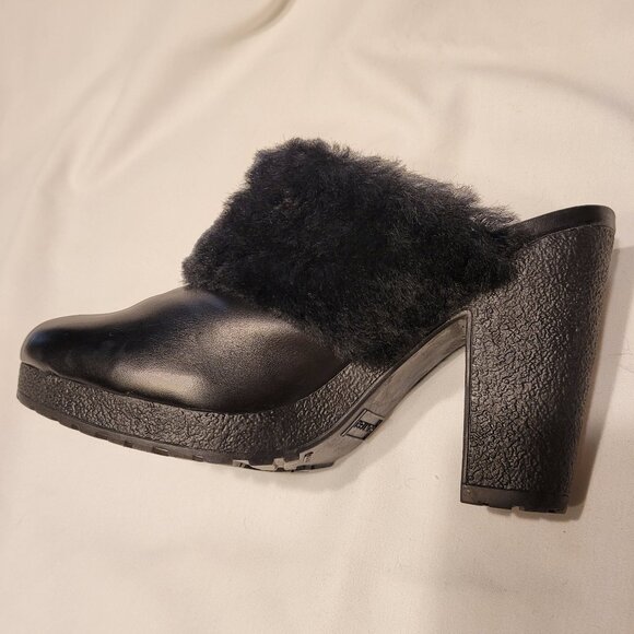 Hunter Brunson Black Leather Shearling Mule Platform Clogs Women's Size 9 - Picture 6 of 15